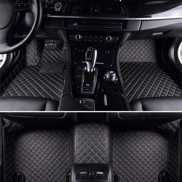 Shop Black and Beige Stitching Luxury Leather Diamond Car Floor Mats Shop Black and Beige Stitching Luxury Leather Diamond Car Floor Mats
