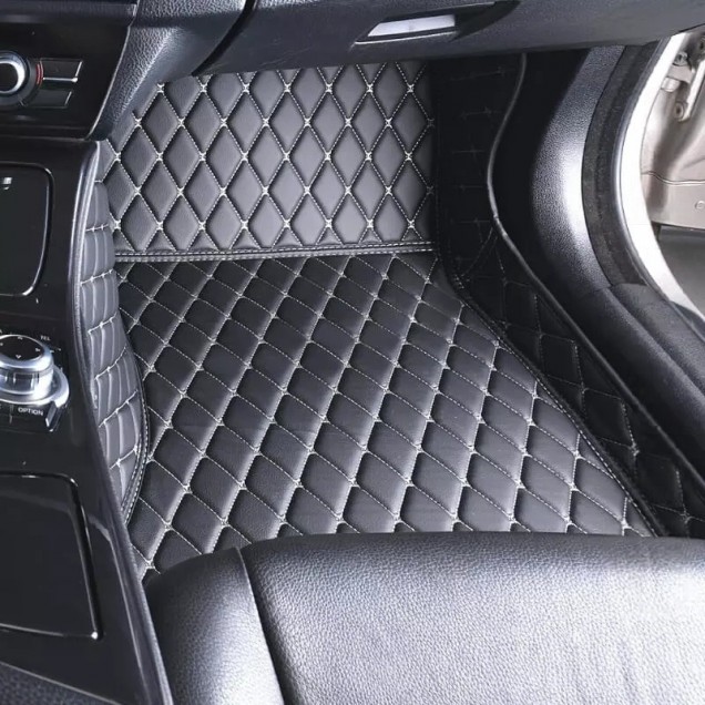 Shop Black and Beige Stitching Luxury Leather Diamond Car Floor Mats Shop Black and Beige Stitching Luxury Leather Diamond Car Floor Mats