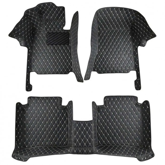 Shop Black and Beige Stitching Luxury Leather Diamond Car Floor Mats Shop Black and Beige Stitching Luxury Leather Diamond Car Floor Mats