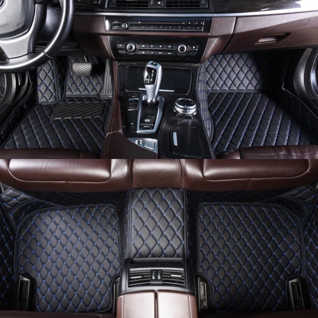 Shop Black and Blue Stitching Luxury Leather Diamond Car Floor Mats