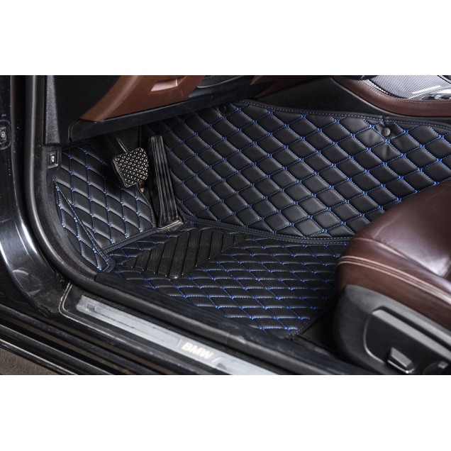 Shop Black and Blue Stitching Luxury Leather Diamond Car Floor Mats