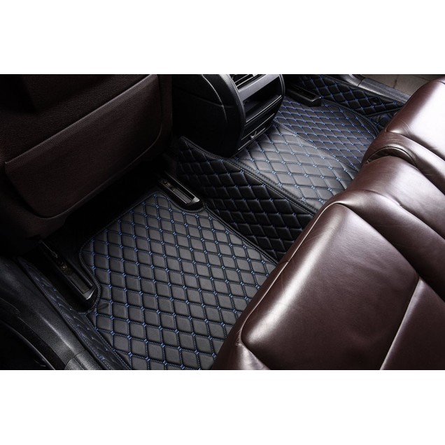 Shop Black and Blue Stitching Luxury Leather Diamond Car Floor Mats