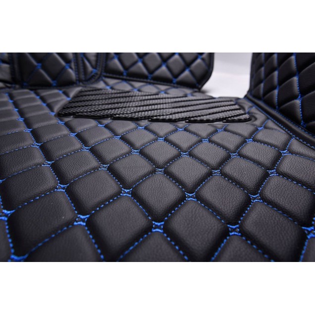 Shop Black and Blue Stitching Luxury Leather Diamond Car Floor Mats