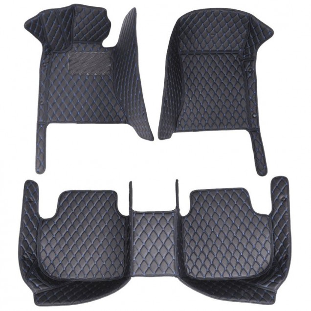 Shop Black and Blue Stitching Luxury Leather Diamond Car Floor Mats