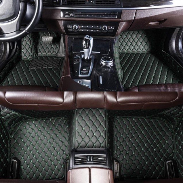 Shop Black and Green Stitching Luxury Leather Diamond Car Floor Mats Shop Black and Green Stitching Luxury Leather Diamond Car Floor Mats