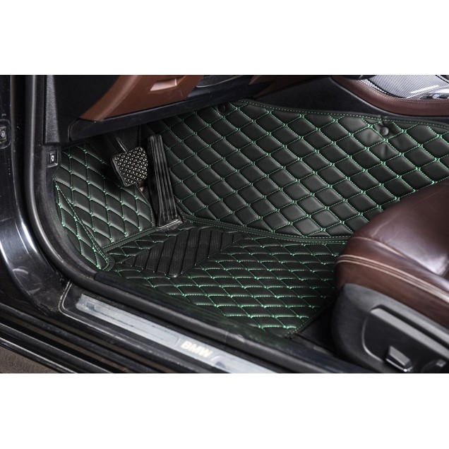 Shop Black and Green Stitching Luxury Leather Diamond Car Floor Mats Shop Black and Green Stitching Luxury Leather Diamond Car Floor Mats