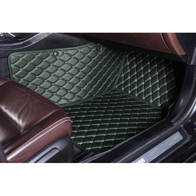 Shop Black and Green Stitching Luxury Leather Diamond Car Floor Mats Shop Black and Green Stitching Luxury Leather Diamond Car Floor Mats