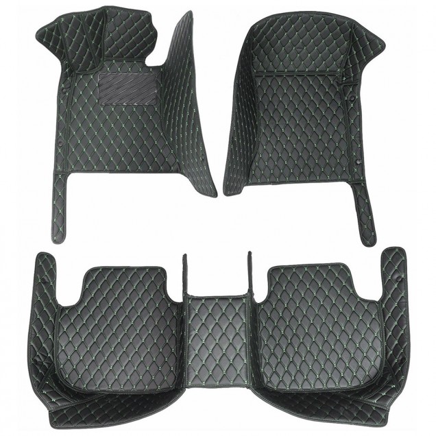 Shop Black and Green Stitching Luxury Leather Diamond Car Floor Mats Shop Black and Green Stitching Luxury Leather Diamond Car Floor Mats
