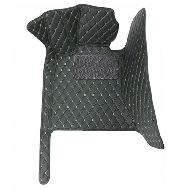 Shop Black and Green Stitching Luxury Leather Diamond Car Floor Mats Shop Black and Green Stitching Luxury Leather Diamond Car Floor Mats