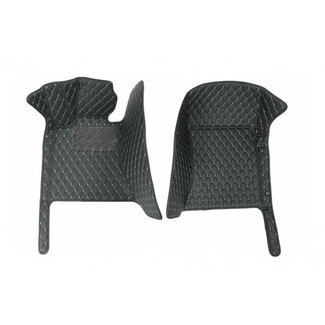 Shop Black and Green Stitching Luxury Leather Diamond Car Floor Mats Shop Black and Green Stitching Luxury Leather Diamond Car Floor Mats