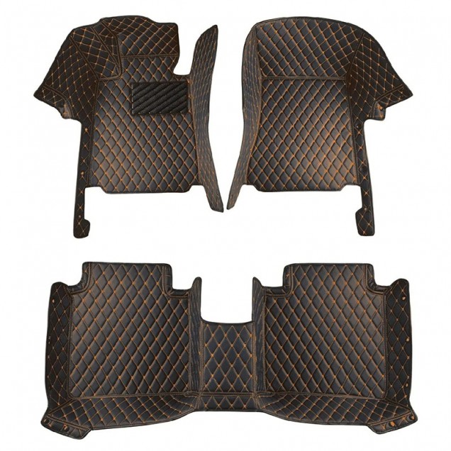 Shop Black and Orange Stitching Luxury Leather Diamond Car Floor Mats