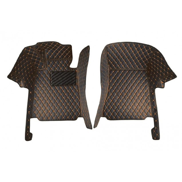 Shop Black and Orange Stitching Luxury Leather Diamond Car Floor Mats