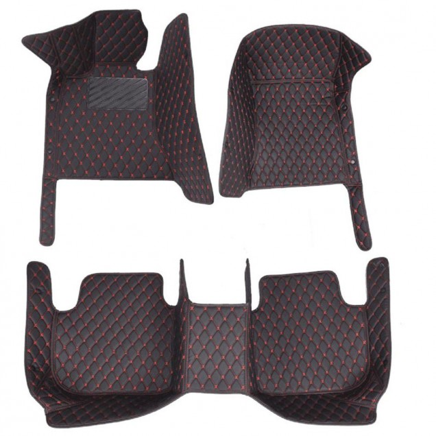 Shop Black and Red Stitching Luxury Leather Diamond Car Floor Mats Shop Black and Red Stitching Luxury Leather Diamond Car Floor Mats