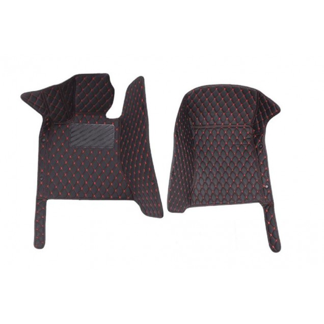Shop Black and Red Stitching Luxury Leather Diamond Car Floor Mats Shop Black and Red Stitching Luxury Leather Diamond Car Floor Mats