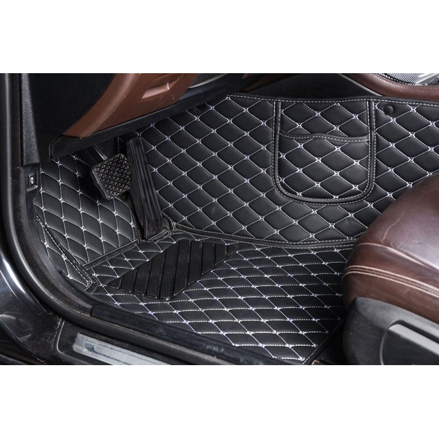 Shop Black and White Stitching Luxury Leather Diamond Car Floor Mats Shop Black and White Stitching Luxury Leather Diamond Car Floor Mats