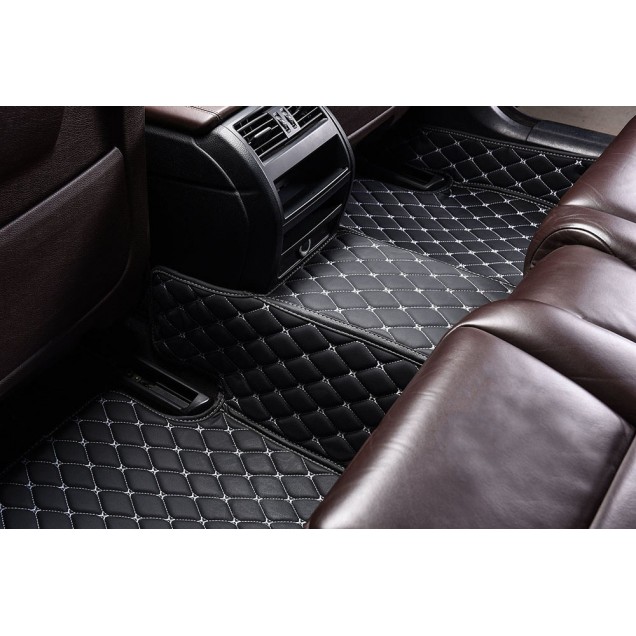 Shop Black and White Stitching Luxury Leather Diamond Car Floor Mats Shop Black and White Stitching Luxury Leather Diamond Car Floor Mats