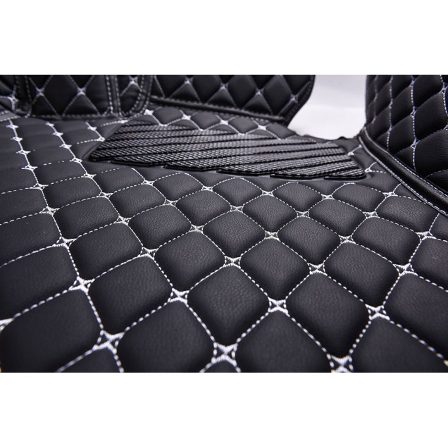 Shop Black and White Stitching Luxury Leather Diamond Car Floor Mats Shop Black and White Stitching Luxury Leather Diamond Car Floor Mats
