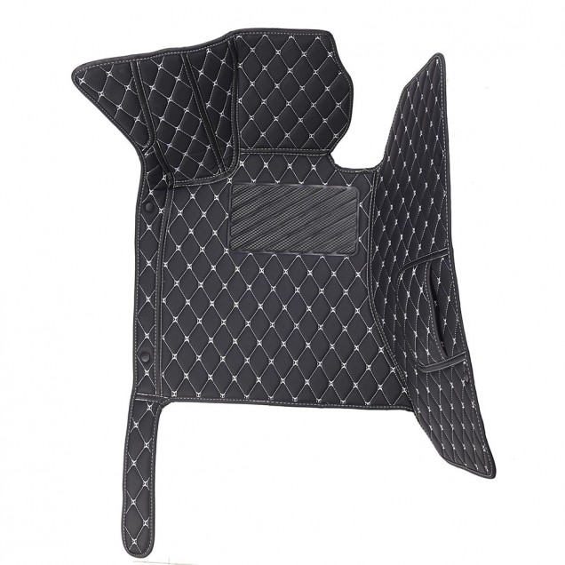 Shop Black and White Stitching Luxury Leather Diamond Car Floor Mats Shop Black and White Stitching Luxury Leather Diamond Car Floor Mats