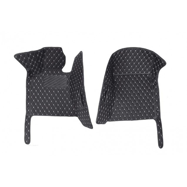Shop Black and White Stitching Luxury Leather Diamond Car Floor Mats Shop Black and White Stitching Luxury Leather Diamond Car Floor Mats