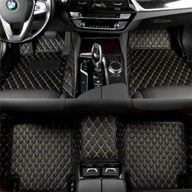 Shop Black and Yellow Stitching Luxury Leather Diamond Car Floor Mats