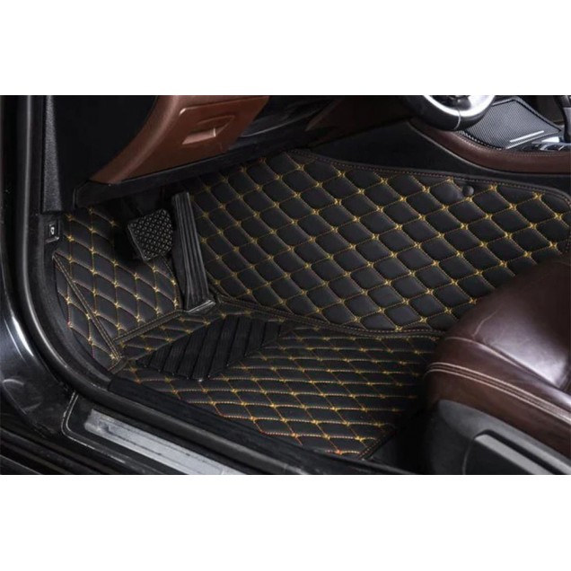 Shop Black and Yellow Stitching Luxury Leather Diamond Car Floor Mats