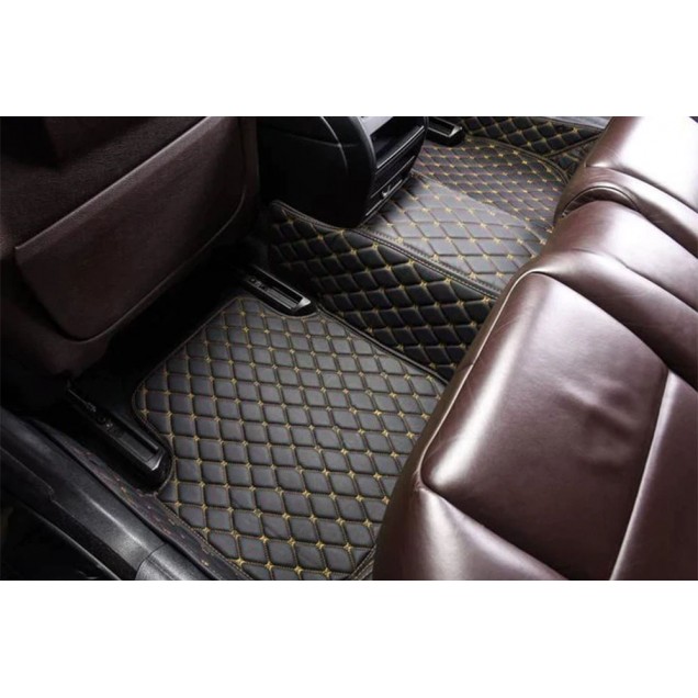 Shop Black and Yellow Stitching Luxury Leather Diamond Car Floor Mats