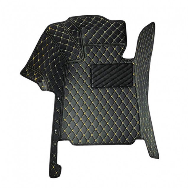 Shop Black and Yellow Stitching Luxury Leather Diamond Car Floor Mats