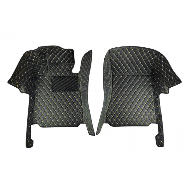 Shop Black and Yellow Stitching Luxury Leather Diamond Car Floor Mats