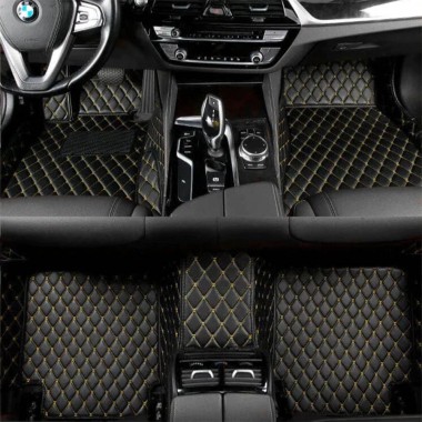 Shop Black and Yellow Stitching Luxury Leather Diamond Car Floor Mats