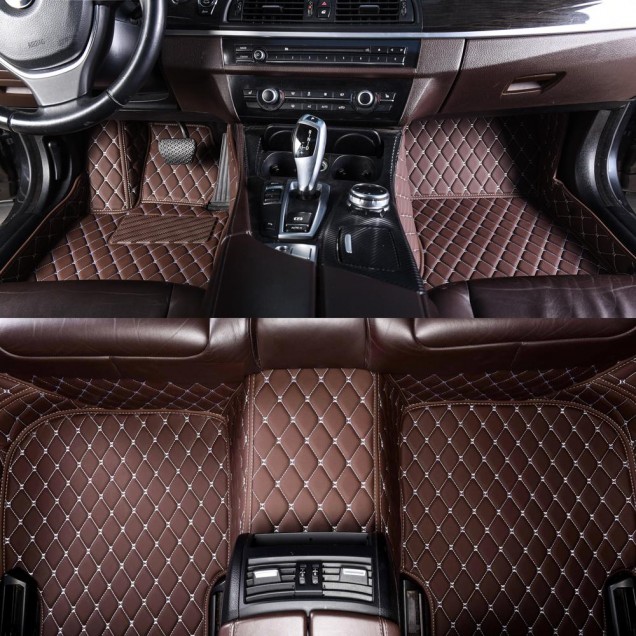 Shop Dark Brown Luxury Leather Diamond Car Floor Mats Shop Dark Brown Luxury Leather Diamond Car Floor Mats