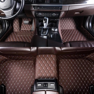 Shop Dark Brown Luxury Leather Diamond Car Floor Mats