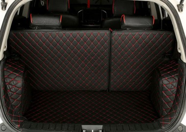 Shop Black and Red Stitching Full Cover Luxury Leather Diamond Trunk Car Floor Mats