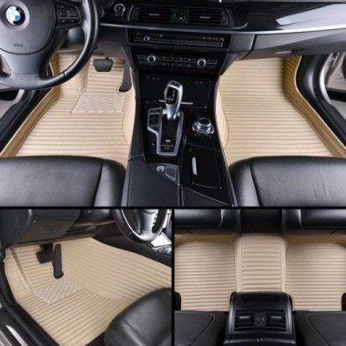Shop Beige Luxury Leather Stripe Car Floor Mats