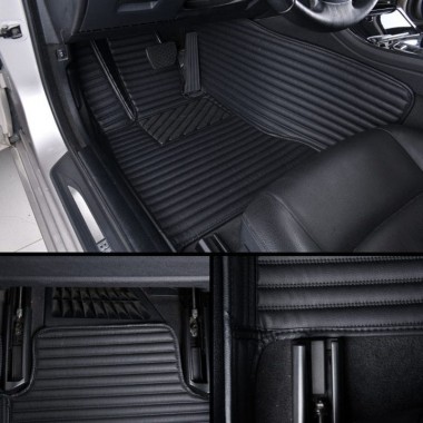 Shop Black Luxury Leather Stripe Car Floor Mats