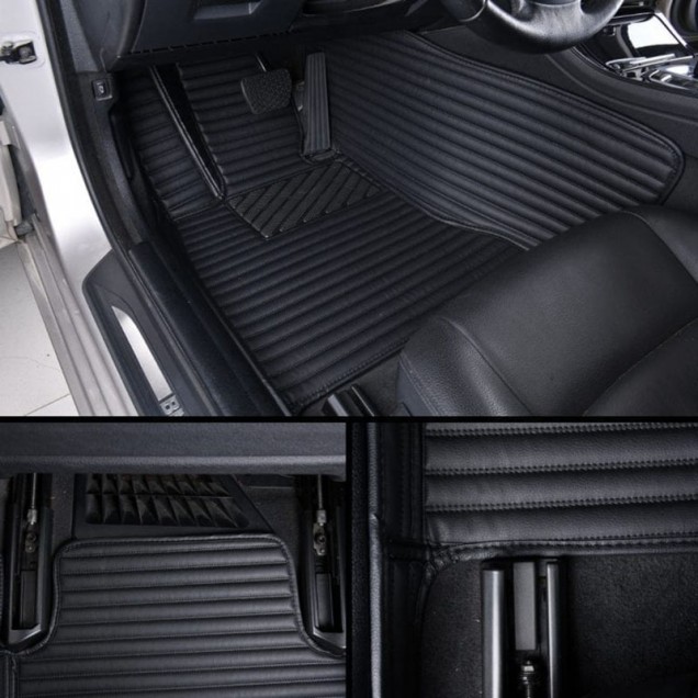 Shop Black Luxury Leather Stripe Car Floor Mats