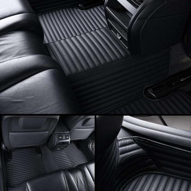 Shop Black Luxury Leather Stripe Car Floor Mats