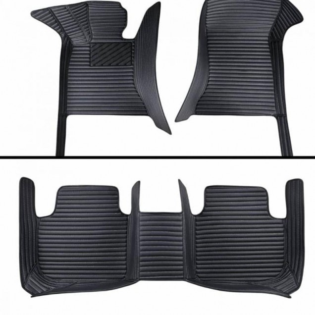 Shop Black Luxury Leather Stripe Car Floor Mats