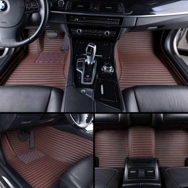 Shop Dark Brown Luxury Leather Stripe Car Floor Mats Shop Dark Brown Luxury Leather Stripe Car Floor Mats
