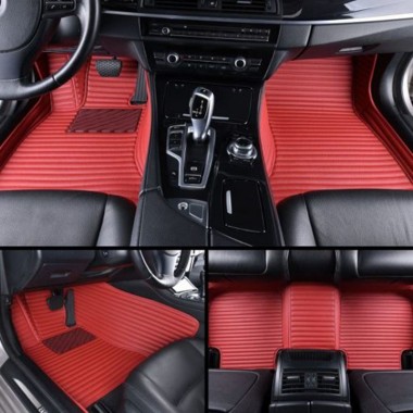 Shop Maroon Luxury Leather Stripe Car Floor Mats