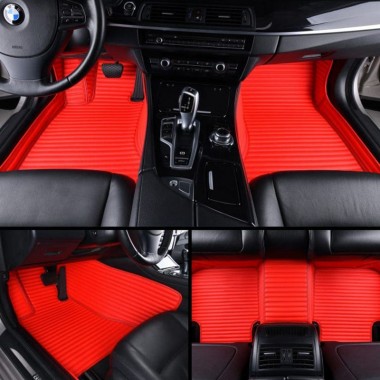 Shop Red Luxury Leather Stripe Car Floor Mats