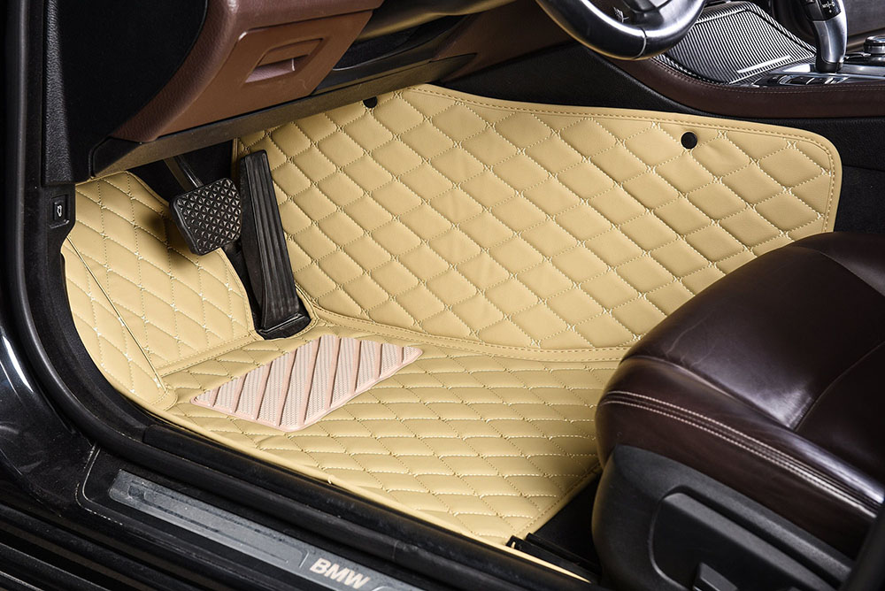 Shop Beige Luxury Leather Diamond Car Mats