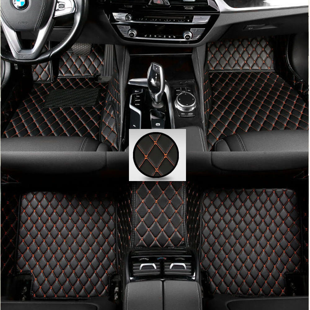 Shop Black and Orange Stitching Luxury Leather Diamond Car Mats