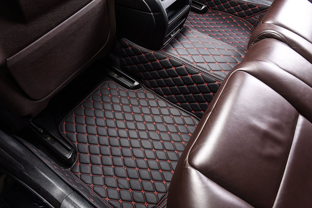 Shop Black and Red Stitching Custom Diamond Car Mats