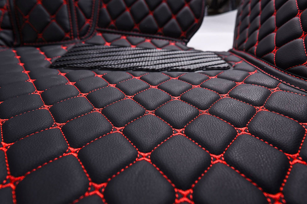 Shop Black and Red Stitching Luxury Leather Diamonds Car Floor Mats