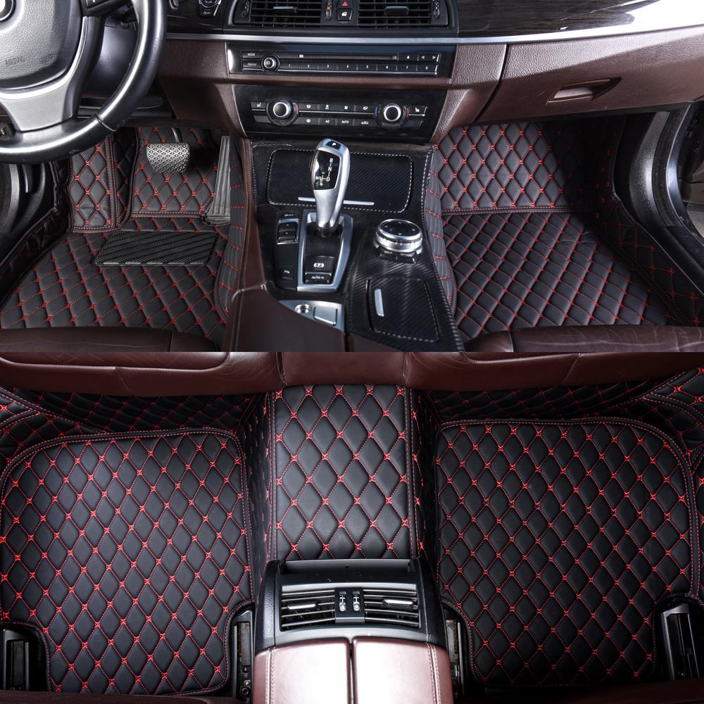 Shop Black and Red Stitching Luxury Leather Diamond Car Mats