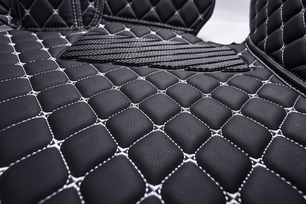 Shop Black and White Stitching Luxury Leather Diamonds Car Floor Mats