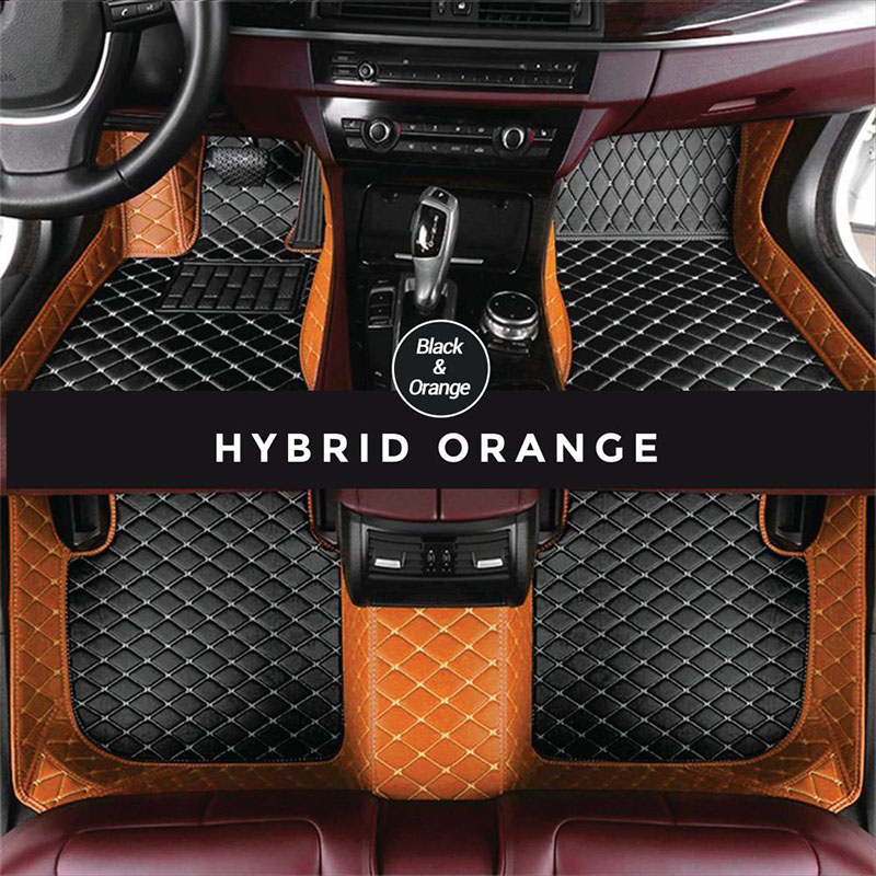 Black and Orange Hybrid Mode Premium Diamond Car Mats for Jaguar I-pace