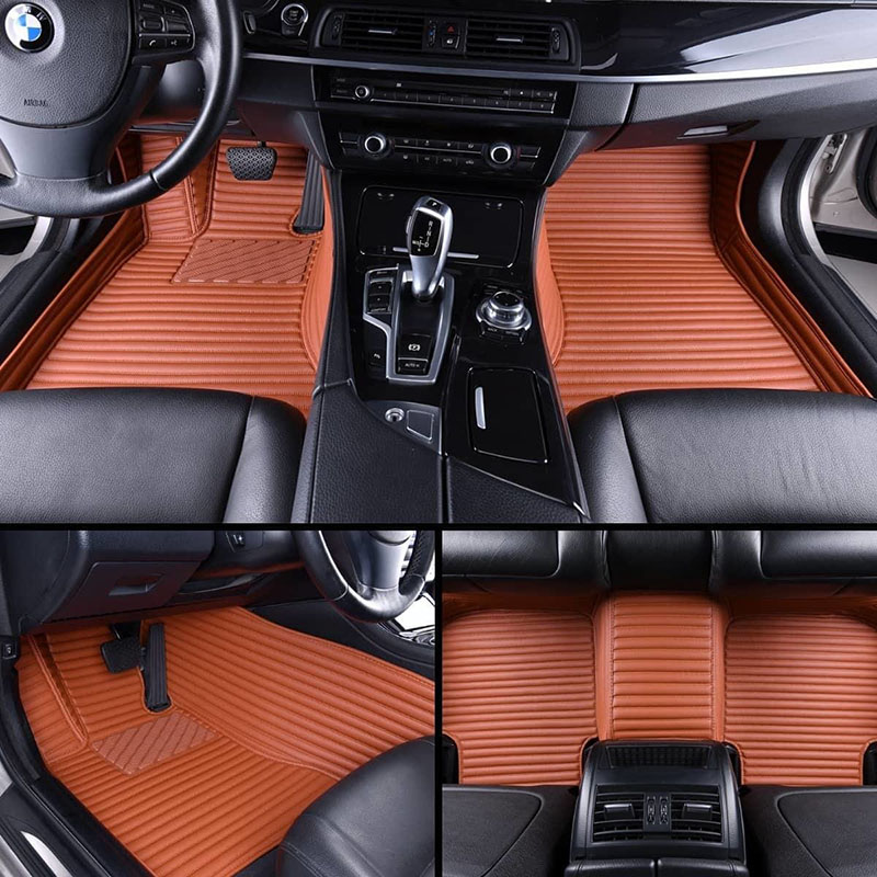 Shop Brown Luxury Leather Stripe Car Mats